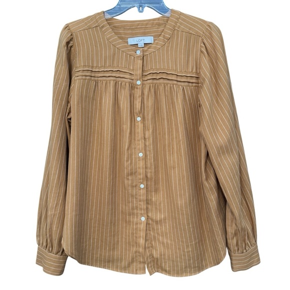 LOFT Mustard Stripe Cotton Blouse | Size M - Picture 1 of 5